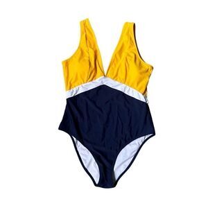 Cupshe V-Neck One Piece Swimsuit yellow and blue